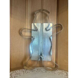 Vintage Metal Large Gingerbread Tin Cookie Cutter Baking Tool 9 inch Handle Flat